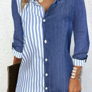 Robe col chemise a rayure femme