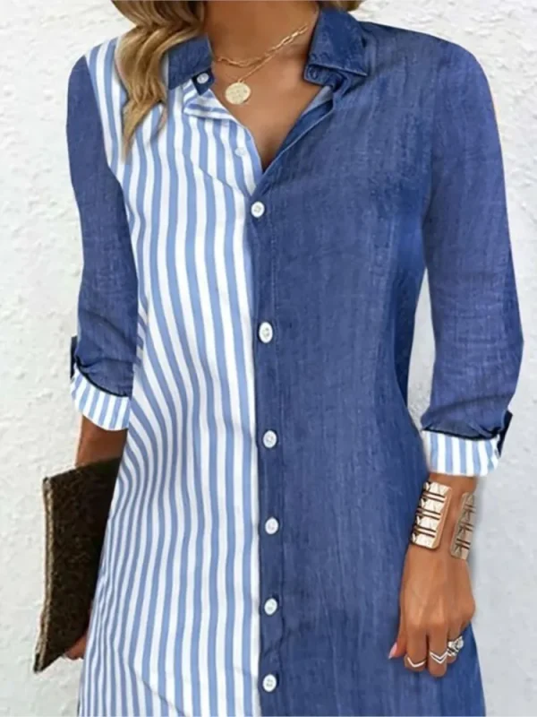 Robe col chemise a rayure femme