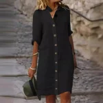 vêtement féminin en lin noir style chemise