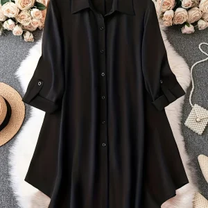 Robe chemise mi longue femme noir