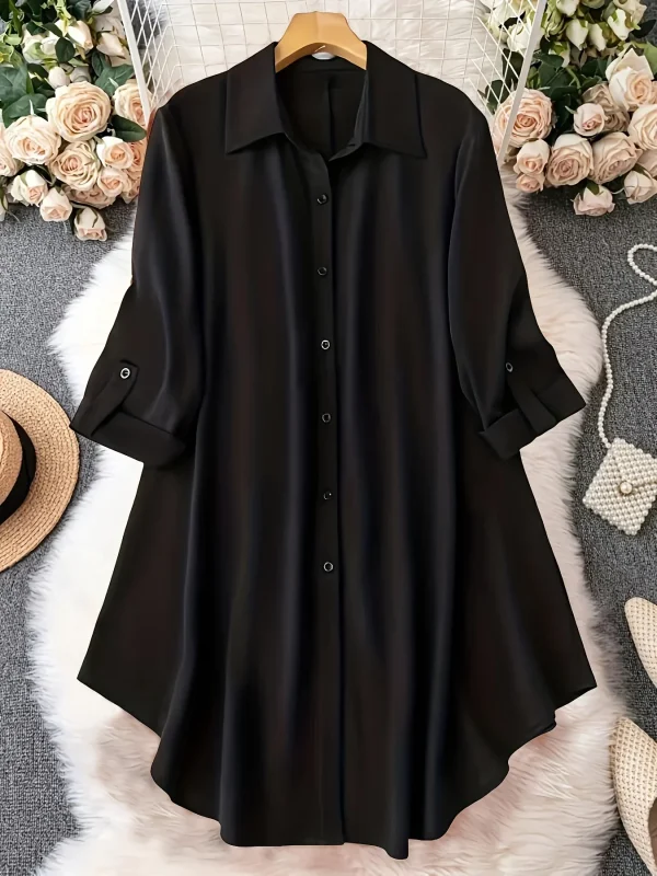 Robe chemise mi longue femme noir