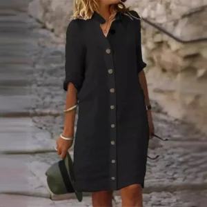 Robe chemise lin femme noir