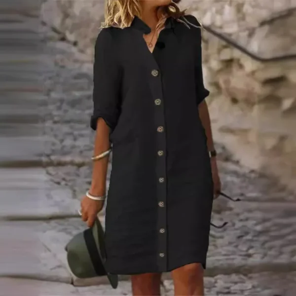 Robe chemise lin femme noir