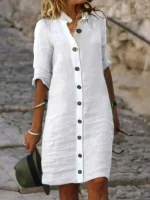 robe bleu en lin confortable et élégante