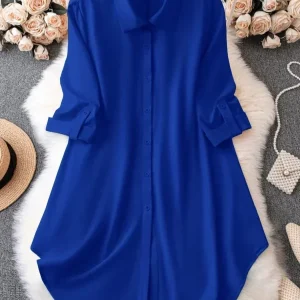 Robe chemise mi longue femme bleu