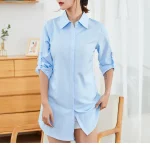 mode femme robe chemise en coton bleu