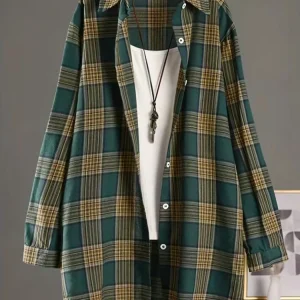 Robe chemise flanelle femme vert