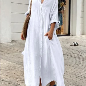 Robe chemise longue femme grande taille blanc