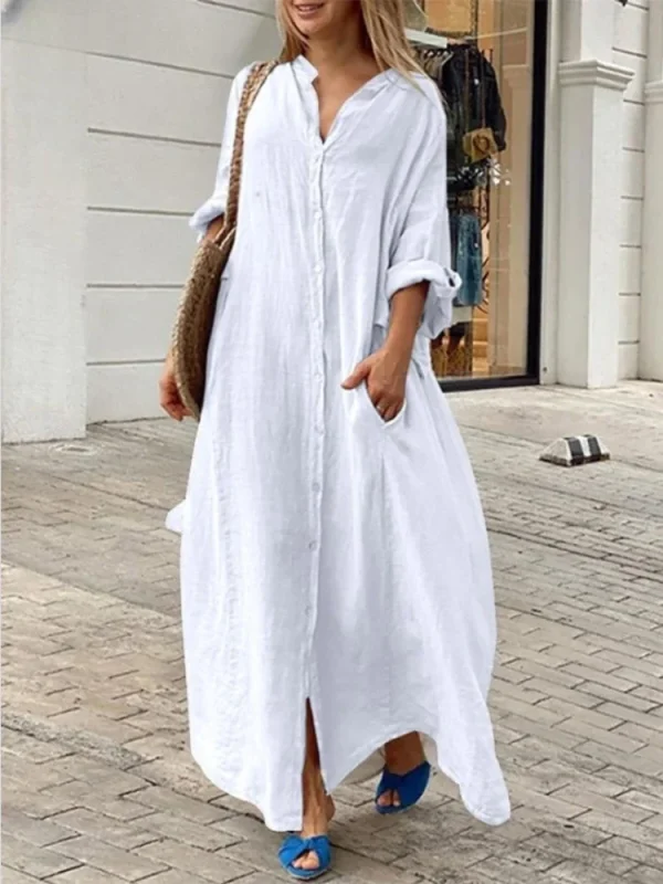 Robe chemise longue femme grande taille blanc