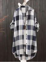 robe chemise femme en flanelle bleu et blanc