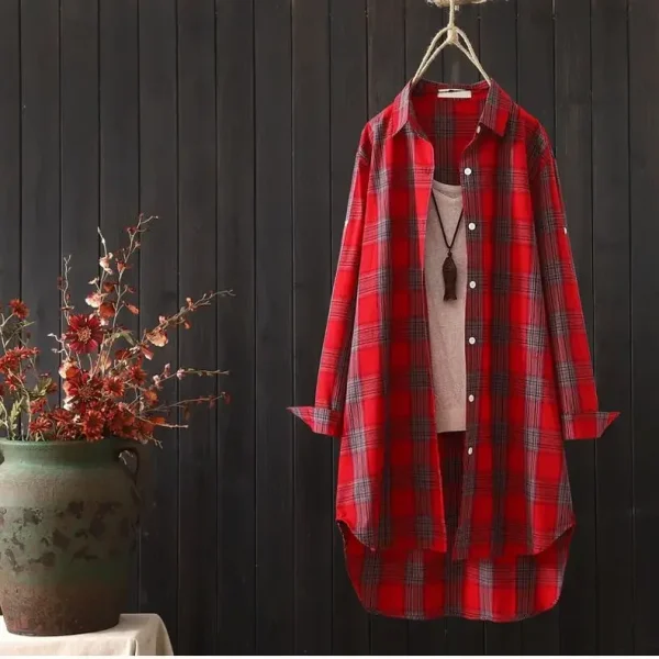 Robe chemise flanelle femme rouge