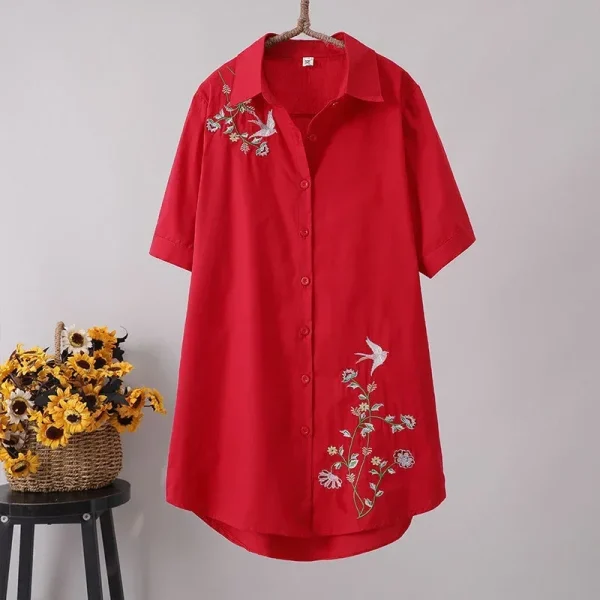 Robe chemise fleurie femme rouge