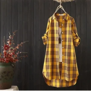 Robe chemise flanelle femme jaune