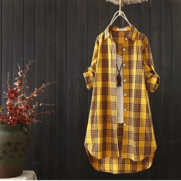 Robe chemise flanelle femme jaune