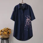 chemise robe fleurie pour femme en bleu
