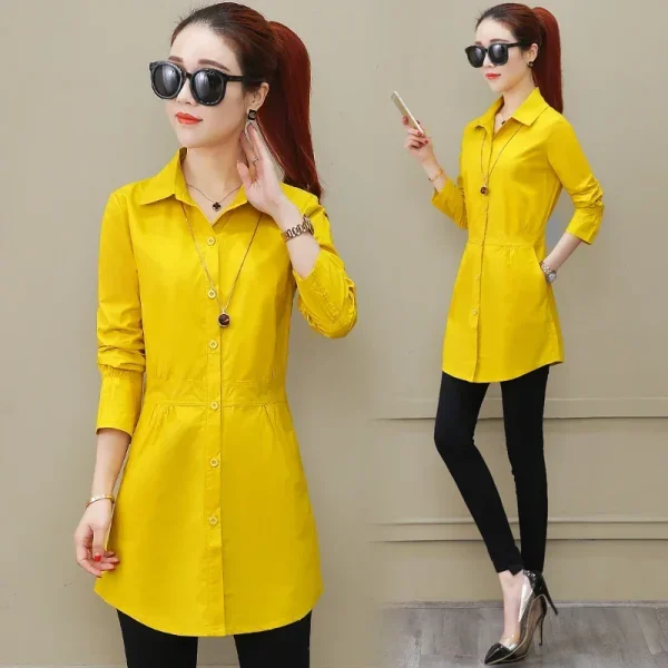 Robe chemise legere femme jaune