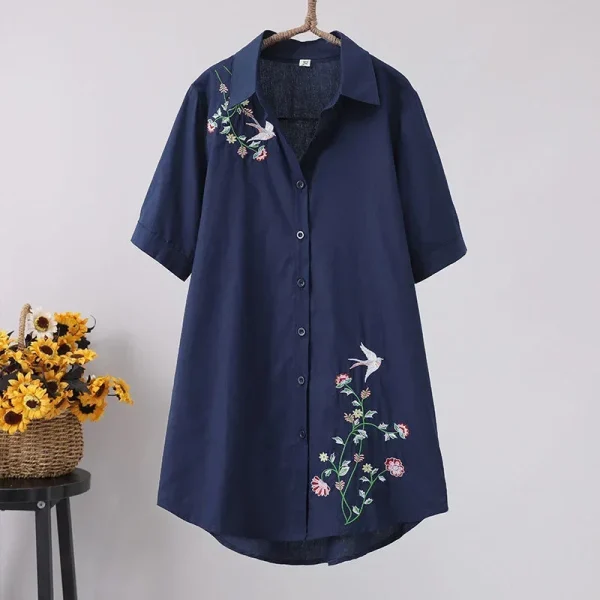 Robe chemise fleurie femme bleu
