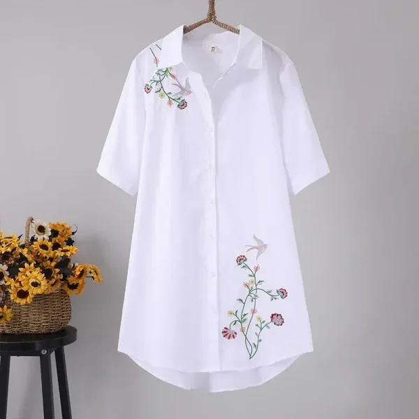 Robe chemise fleurie femme blanc
