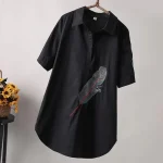 Robe chemise fleurie femme noir
