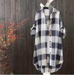Robe chemise flanelle femme bleu et blanc