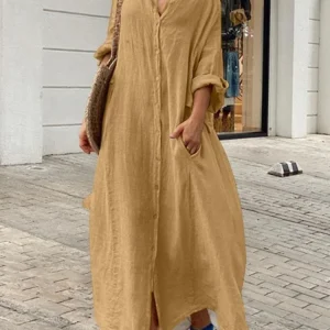 Robe chemise longue femme grande taille jaune