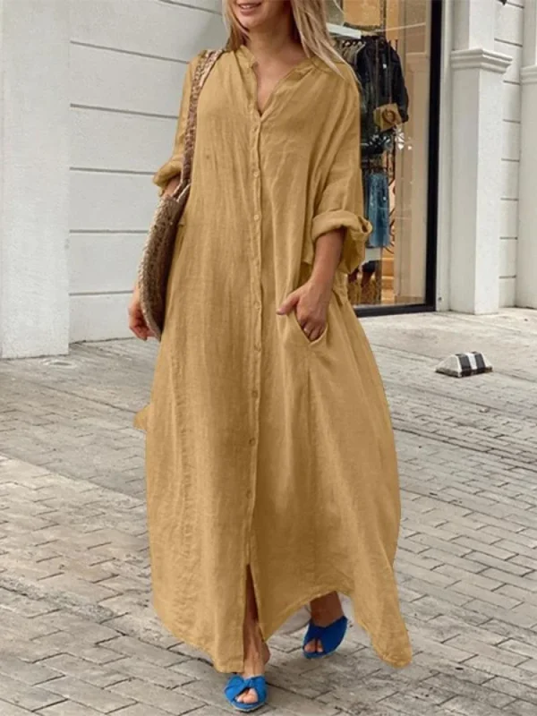 Robe chemise longue femme grande taille jaune