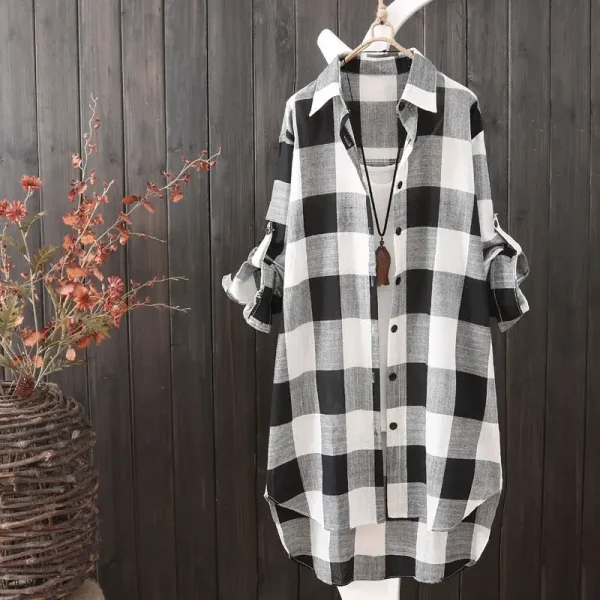 Robe chemise flanelle femme noir et blanc