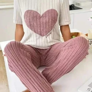 Chemise de nuit femme imprimé cœur rose