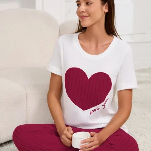 Chemise de nuit femme imprimé cœur rouge