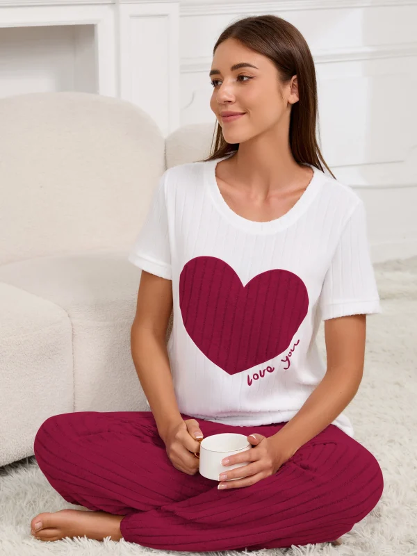 Chemise de nuit femme imprimé cœur rouge