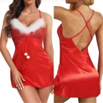 Chemise nuit femme noel rouge satin