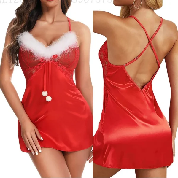Chemise nuit femme noel rouge satin