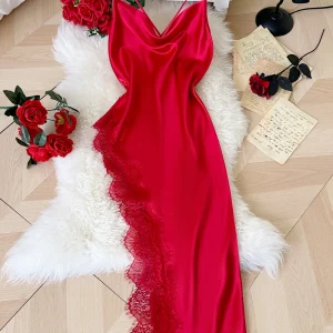 Chemise nuit femme Noel satin rouge sexy