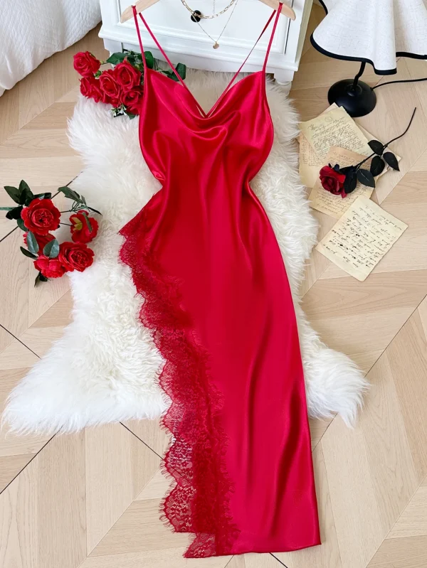 Chemise nuit femme Noel satin rouge sexy