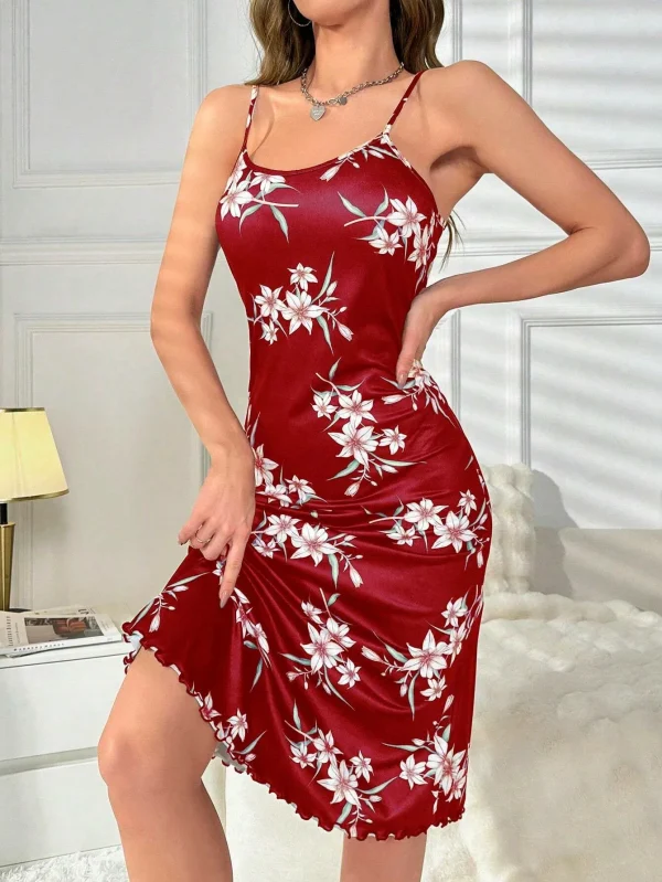Chemise nuit femme Noël satin fleuri