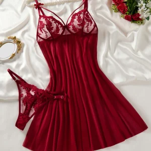 Chemise nuit femme satin rouge sexy