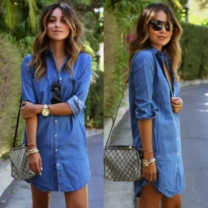 Robe chemise denim femme