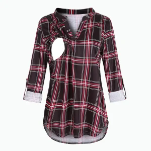Robe chemise femme maternité à carreaux