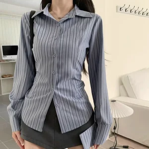 Chemise femme rayures verticales coupe ajustée style bureau