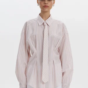 Chemise femme oversize à rayures col classique manches bouffantes