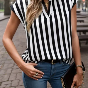Chemise femme rayures noir et blanc col V