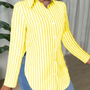 Chemise longue femme à rayures - fente latérale moderne